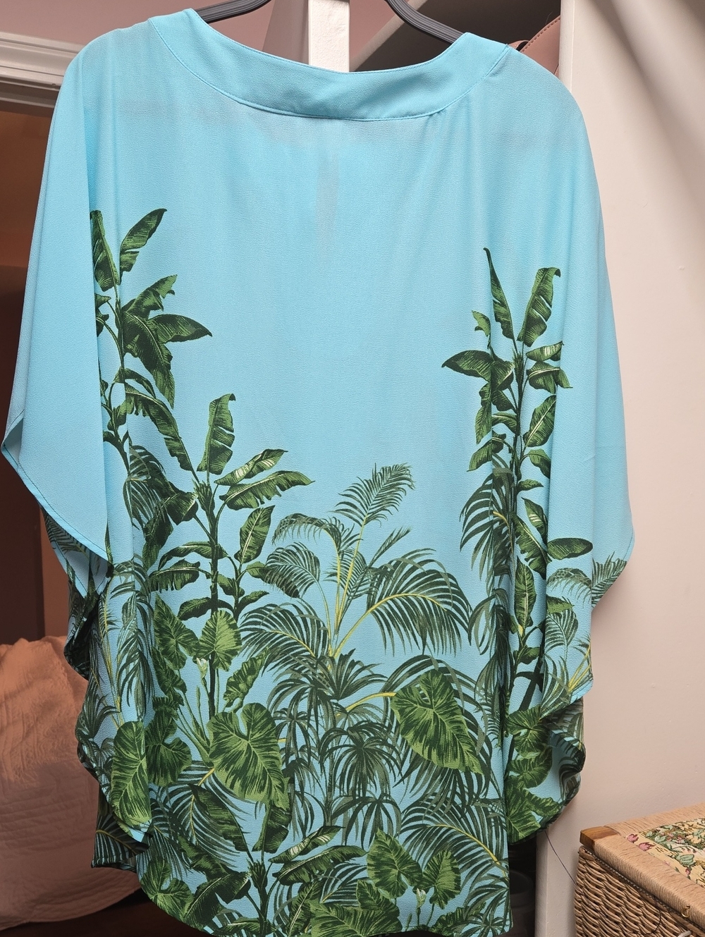 Ruby Rd. Light Blue Tunic with Green Tropical Leaf Print - Picture 3 of 4